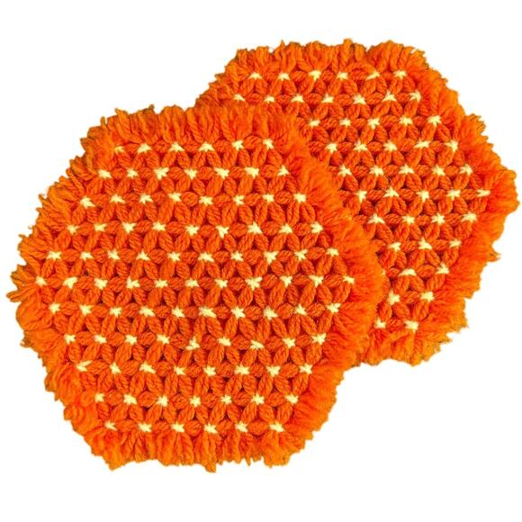 Vintage- Bright Orange Table Covers -Hexagon- Set of Two - yellow- groovy - Picture 2 of 4